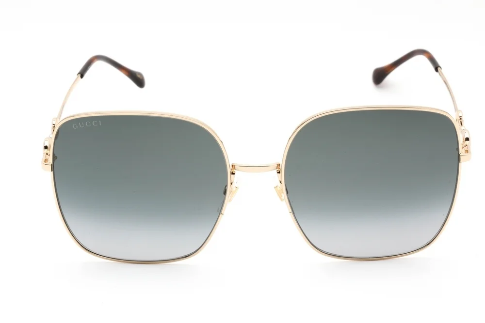 NWT Gucci GG0879S-001 Gold Rectangular 61mm Sunglasses